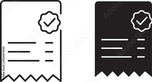 Two receipts with checkmarks, one on a white background and the other on a black background. isolated on white background, illustration
