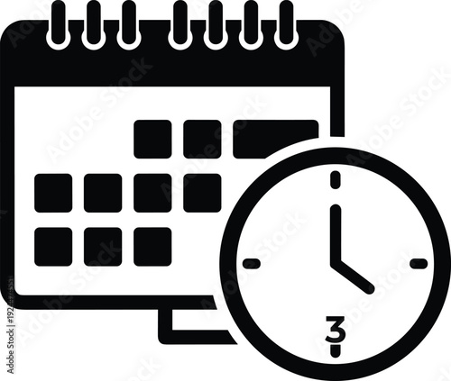 Calendar and clock icon representing schedule management, deadline reminder concept, time planning organization symbol isolated on white background vector illustration