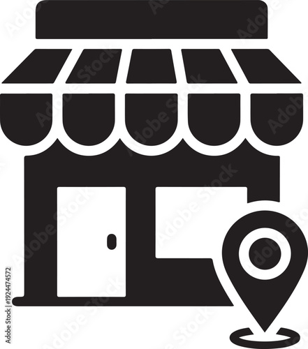 illustration of a storefront with a location pin. isolated on white background, illustration