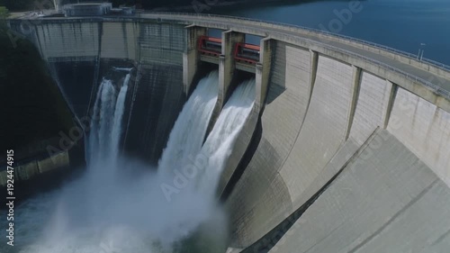 Hydroelectric Dam with Flowing Water Aerial View