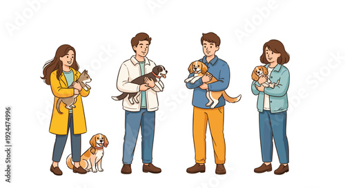 Diverse group of people holding and interacting with their beloved dogs and pets