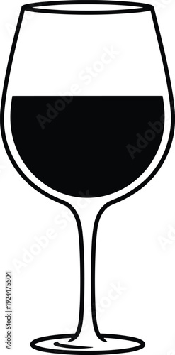 Wine glass icon with red wine, alcohol drink symbol, celebration beverage concept isolated on white background vector illustration