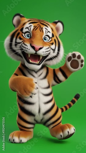 Animated Tiger: This captivating artwork presents a friendly, animated tiger against a vibrant backdrop, inviting smiles with its cheerful pose and delightful expression.