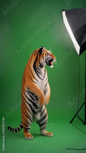 Joyful Tiger Face Close-Up: Realistic and Expressive Wildlife Portrait with Happy Emotion in Natural Light