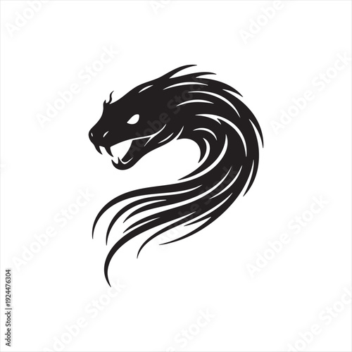 Stylized snake head logo in black and white tribal vector art