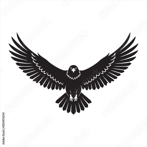 Symmetrical bald eagle soaring with wide wingspan vector illustration of powerful bird of prey in flight