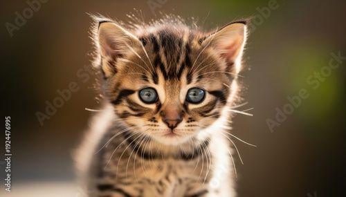 Wallpaper Mural Kitten's Gentle Gaze: A captivating close-up of a kitten, with mesmerizing blue eyes and a soft striped coat, looking directly at the viewer Torontodigital.ca