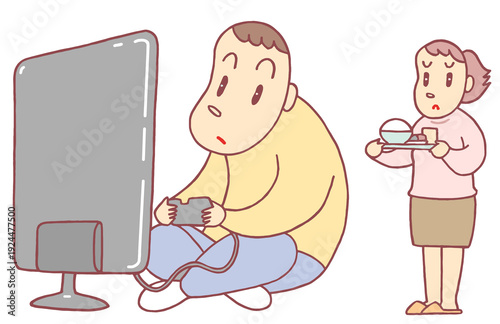 社会問題のイラスト - パラサイトシングル・閉じこもり・8050問題