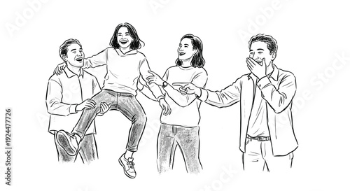 Friends joyfully celebrating and laughing together in a playful moment