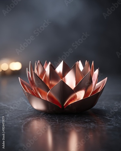 Rose Gold Lotus Flower Design On Dark Background
