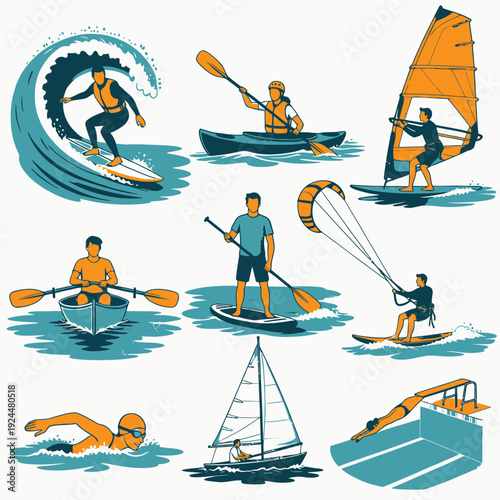 Water Sports Collage vector