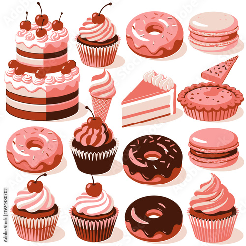 Assorted Pink Desserts Collection vector