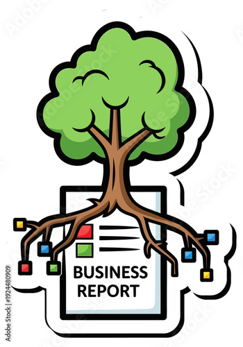 Business Growth Tree Roots Financial Report Vector Illustration Representing Strategy Investment Corporate Development and Long Term Success