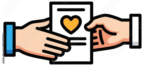 Document Exchange with Heart Symbol Vector Illustration Representing Partnership Trust Appreciation Goodwill and Positive Business Collaboration