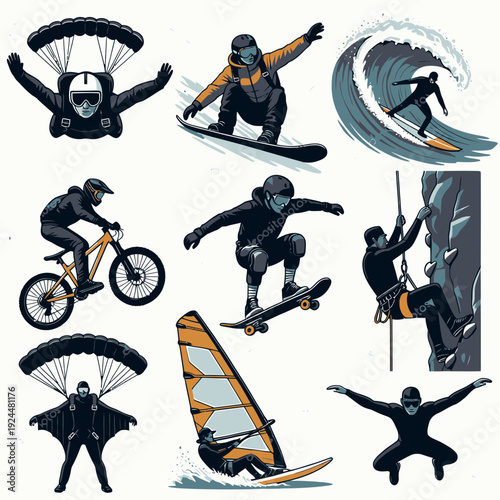 Action Sports Icons Set vector