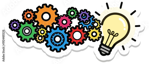 Colorful Gears and Lightbulb Innovation Concept Vector Illustration Representing Creativity Brainstorming Problem Solving Intelligence and Solutions