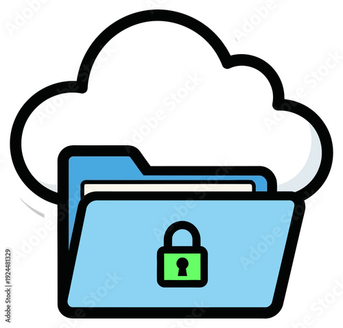 Secure cloud storage folder with lock icon data protection digital asset management file security confidential information network safety backup system Vector Illustration