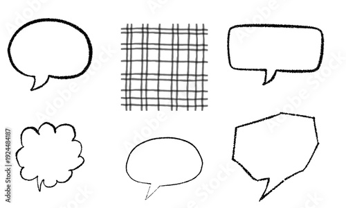 手描きのチェック模様とラフな吹き出しセット