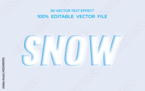 Snow Text Effect , snow 3D Vector Text Effect Word GLOW on Black Background illustration