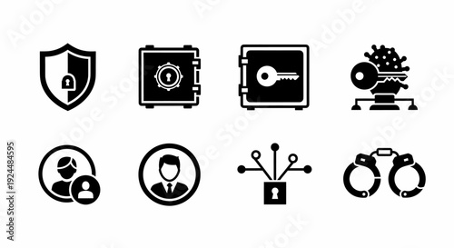 Security and Access Icons Shield Safe Key Virus User Network Handcuffs