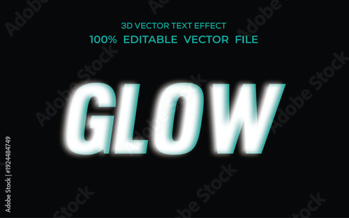 GLOW 3D Text Effect , Glowing 3D Vector Text Effect Word GLOW on Black Background illustration
