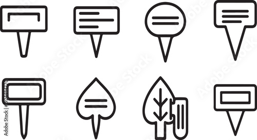 A collection of various sign and symbol designs in a simple line art style Vector