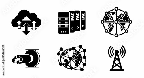Modern Technology and Data Network Communication Icon Set