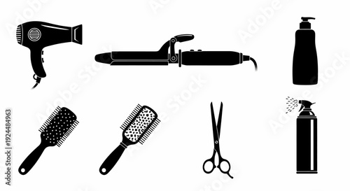 Hair Salon Tools and Products Vector Illustration Set