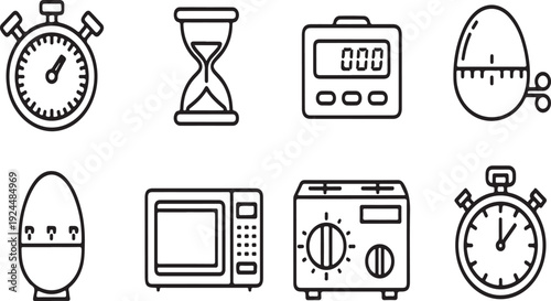 A variety of different types of timers and clocks for measuring time Vector