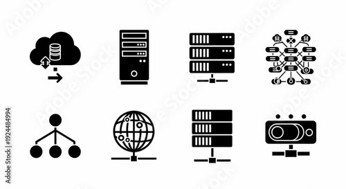 Digital Server Cloud Database and Network Infrastructure Icons