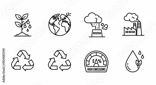 Environmental Protection and Climate Change Line Icons Set with Pollution Symbols