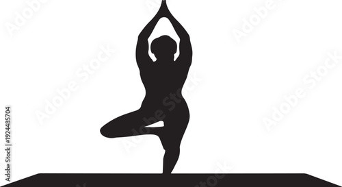 A silhouette of a person performing a yoga pose on a mat. Vector
