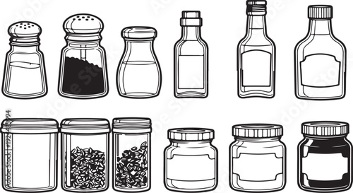 Assorted containers and jars commonly used for storing spices and condiments Vector