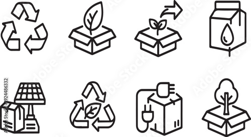 Icons representing various aspects of recycling and sustainable practices Vector