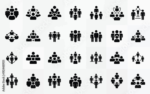 Diverse icons depicting various groups of interconnected human figures