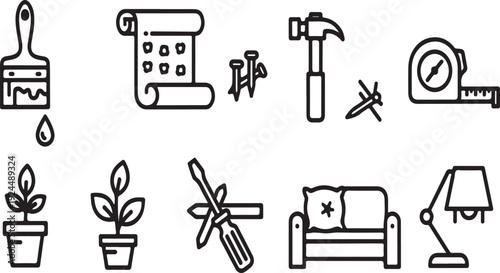 Assorted icons representing various home improvement activities and tools Vector