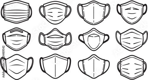 A diverse collection of twelve different face masks designs. Vector