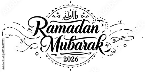 Black and white ramadan kareem typography, happy ramadan mubarak, holy ramadan. 