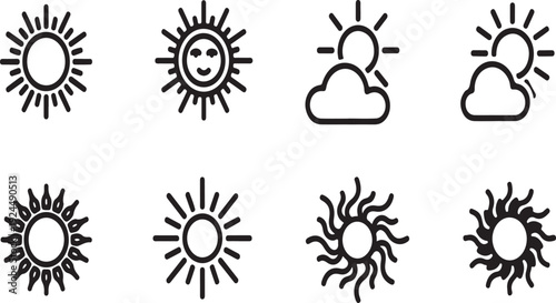 A collection of various weather icons depicting different sun and cloud conditions Vector