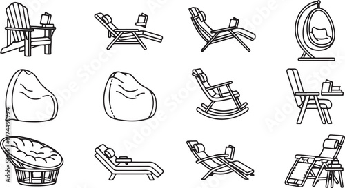 A variety of outdoor furniture and relaxation items for backyard or garden use Vector