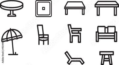 A collection of various types of furniture and outdoor items Vector
