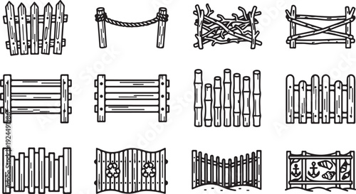 A diverse collection of intricate fence designs and patterns Vector