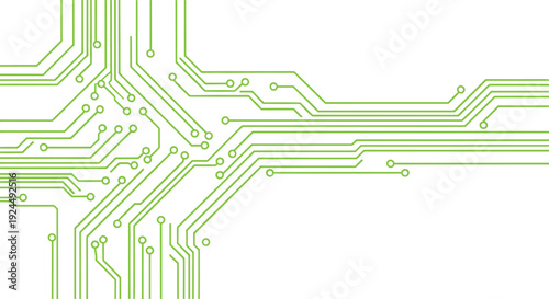 Abstract background with green lines and dots representing the intricate pathways and components of a printed circuit board.