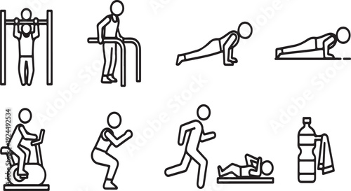 Illustrations of various exercises and fitness activities Vector