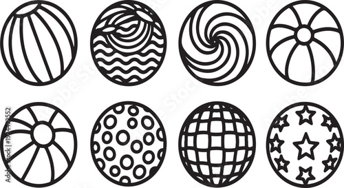 A collection of eight distinct spheres showcasing various patterns and textures Vector