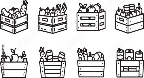 Assorted crates filled with various fruits and vegetables Vector