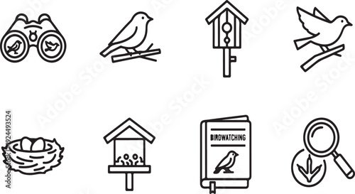 Essential tools and items for bird watching and bird house construction Vector