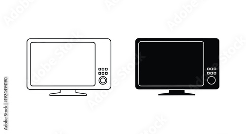 Simple black and white microwave oven illustrations.