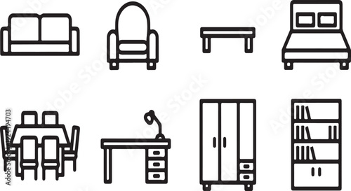 A collection of various types of furniture for a modern home Vector