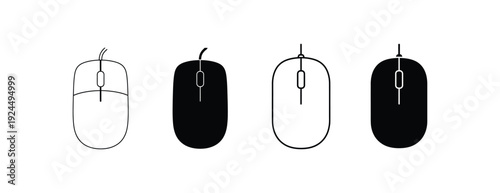 Set of computer mouse icons in different styles.